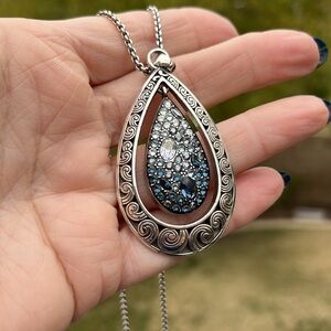 Brighton Crystal Voyage necklace. Silver plate. Blue ombré crystals. 21”.